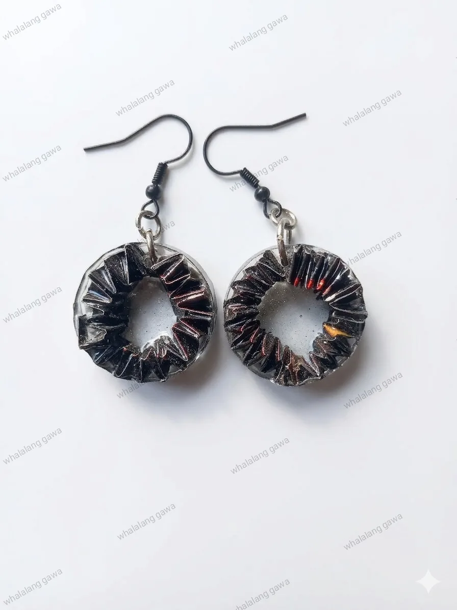 Aurora upcycled resin earrings made from woven plastic wrapper strips
