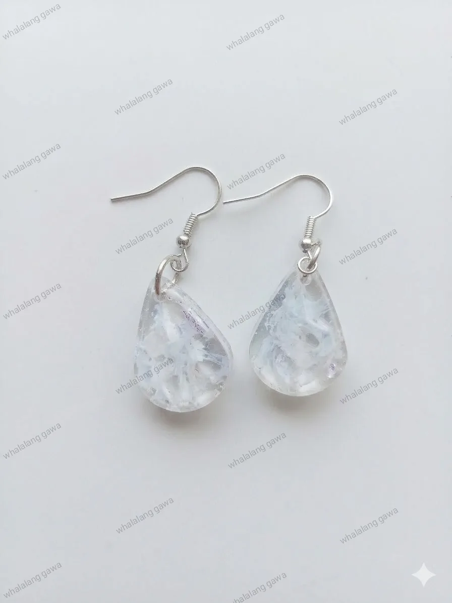 Elizabeth teardrop earrings, clear resin drops